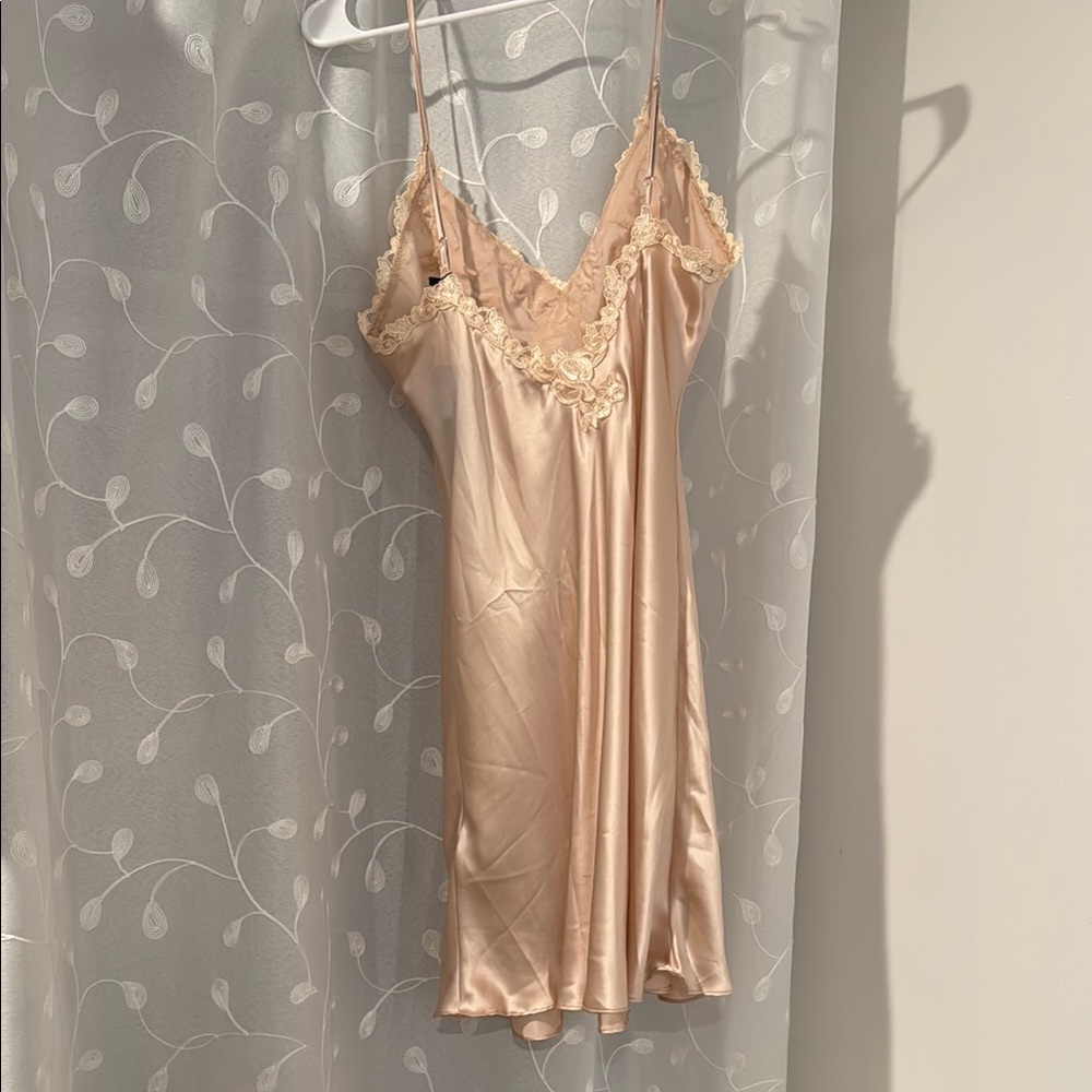 Silk Lace Trim Chemise Slip in Champagne - Picture 3 of 4